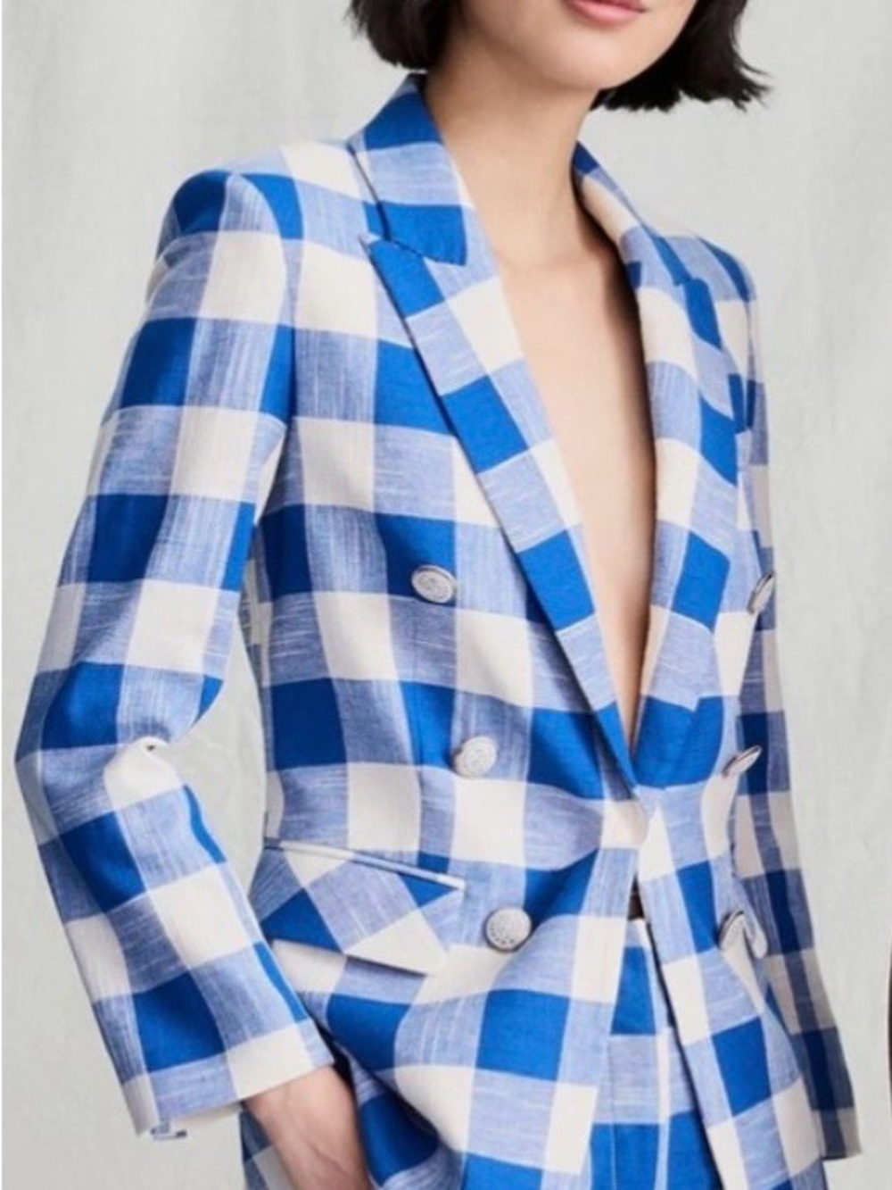 Veronica Beard Bexley Dickey- Blue White Gingham Double-Breasted Blazer size 8